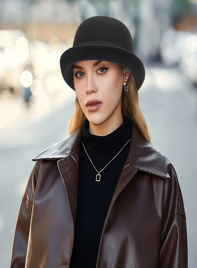 XuoAz Winter Wool Bowler Derby Hat - Classic Pork-Pie Hat Rolled Brim Fedora Hat for Men Women Crushable - Image 2